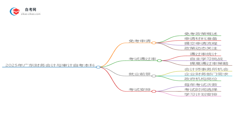 怎样申请免考2025年广东财务会计与审计自考本科？思维导图