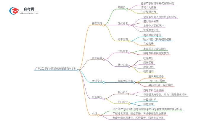 广东2025年计算机信息管理自考本科报名流程讲解思维导图