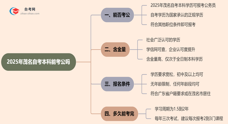 2025年茂名自考本科学历能考公吗？思维导图