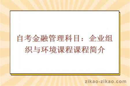 自考金融管理科目：企业组织与环境课程课程简介